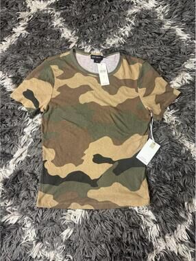 NWT Good American Camo Crewneck T-Shirt Size S Moss Green Camouflage Tee $69